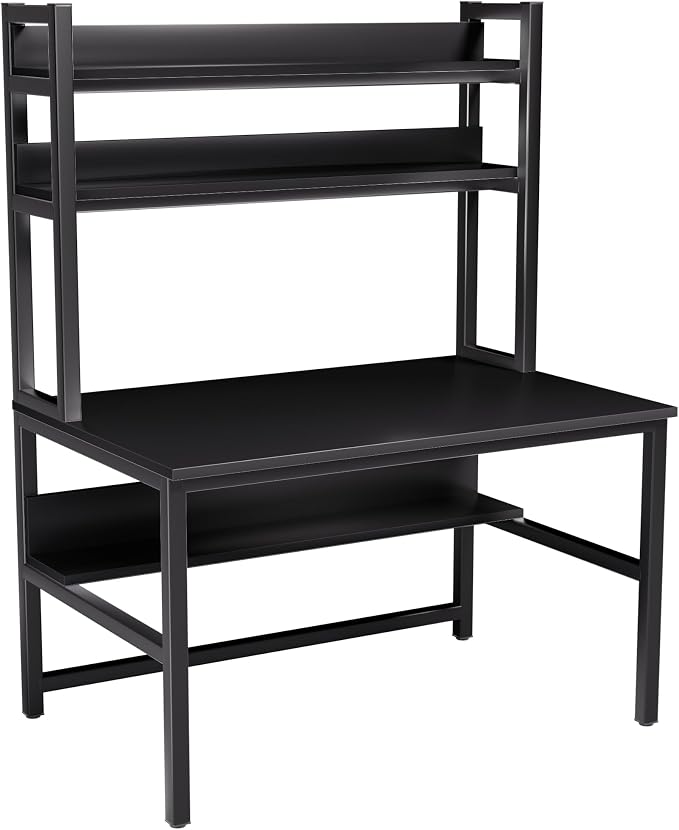 Aquzee Computer Desk with Hutch and Bookshelves, Large Leg Room 55 inch Width Black Desk with Space Saving Storage Shelves, Easy Assemble and All Hardware and Tools Included - Image 9