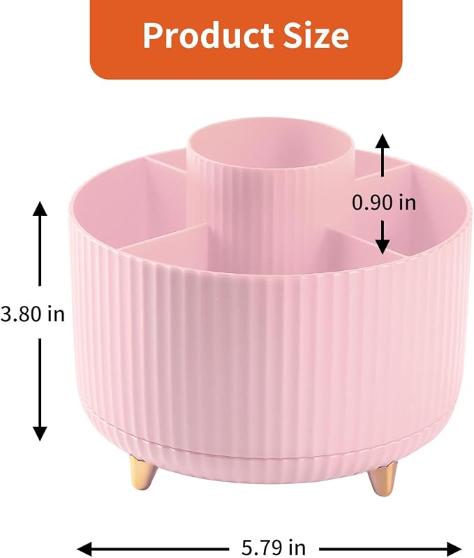 Desk Pencil Pen Holder, 5 Slots 360°Degree Rotating Organizers for Desk, Desktop Storage Stationery Supplies Organizer, Cute Cup Pot Office, School, Home, Art Supply, Pink - Image 7