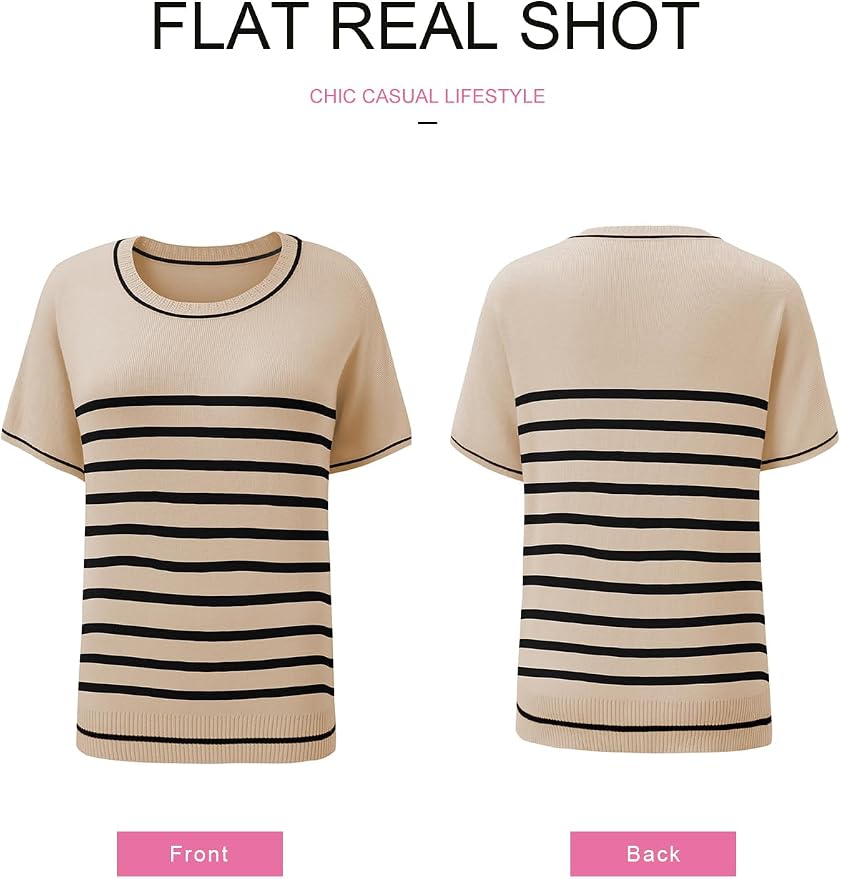 SHEWIN Womens Tops Trendy Short Sleeve Shirts Crewneck Lightweight Knit Sweater Top Business Casual Outfits - Image 4
