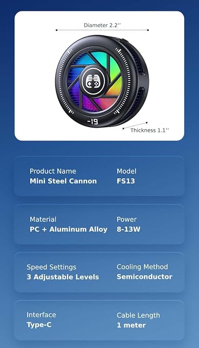 Phone Cooler for Gaming, Low Noise USB Cell Phone Cooler with Smart Temp Control, Phone Cooling Fan with RGB LED Lights, Magnetic Ring & Clip Fan for Phone Gaming & Streaming - Image 9