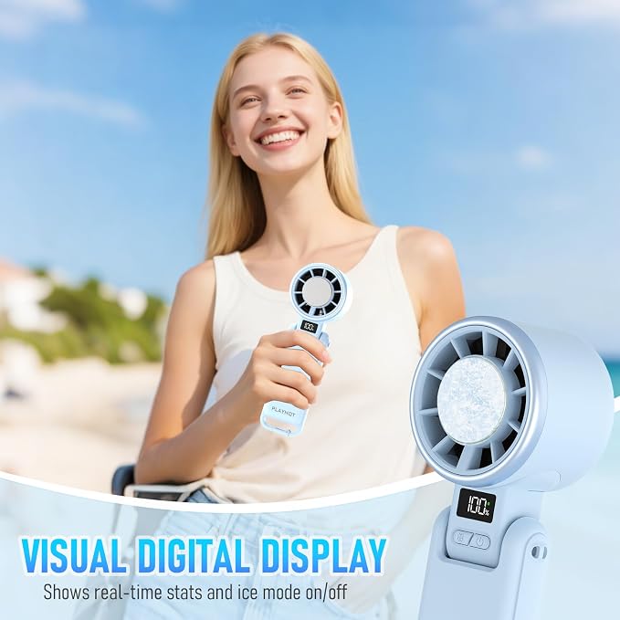 PlayHot Upgraded Portable Handheld Fan with 60°F Ice Cooling, Up tp 12Hrs Personal Fans Portable Rechargeable, 5 Speed 25550RPM Powerful Portables Fan Handheld, Hand/Neck/Desk Fan 3 IN 1(Blue) - Image 7