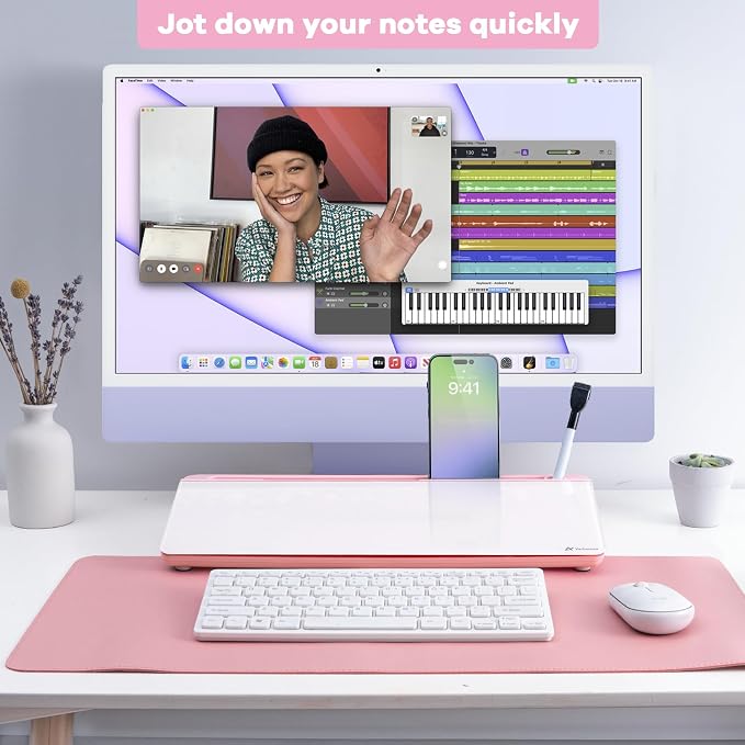 Varhomax Glass Desk Whiteboard with Storage, Desktop Organizer to-do List Memo Notepad Dry Erase White Board for Home Office and School Supplies (Pink) - Image 7