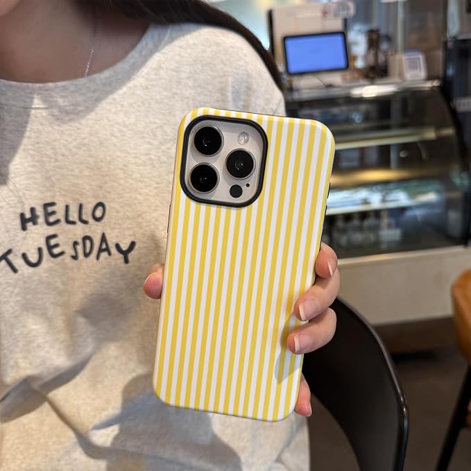 for iPhone 15 Pro Max Case Striped Cute Aesthetics Phone Case Trendy Protective Shockproof Cover for iPhone 15 Pro Max Yellow White - Image 7