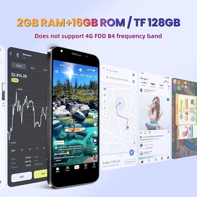Unlock Phone, 4G Network Android Phone, 5.0-inch Screen, 2GB RAM+16GB ROM/TF 128GB, Dual SIM Cards, Dual Cameras, Suitable for Novice Users (Grey) - Image 9