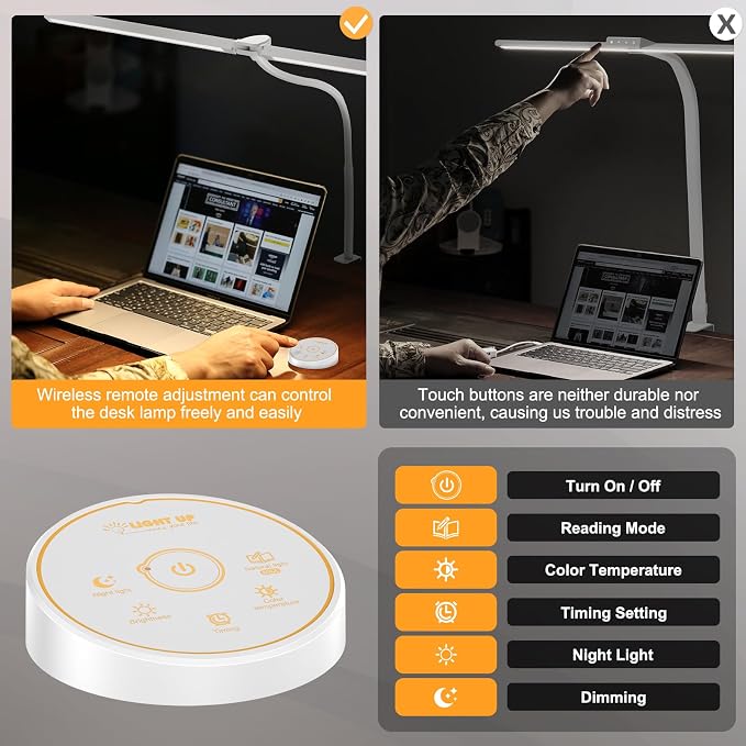 Pzloz Led Desk Lamp for Office Home - Eye Caring Architect lamp with Clamp,Dual Screen Computer Monitor Work Smart Light: 24W 5 Color Flexible Adjustable Lighting Table Lamp for Study White - Image 6