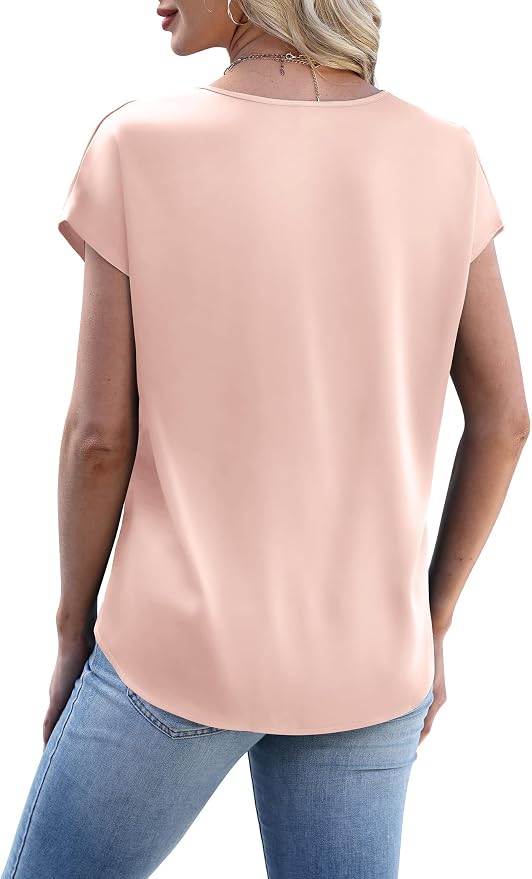 WIHOLL Womens Satin Summer Tops Cap Short Sleeve Blouses V Neck Shirts Business Casual Outfits Fashion Clothing 2026 - Image 6