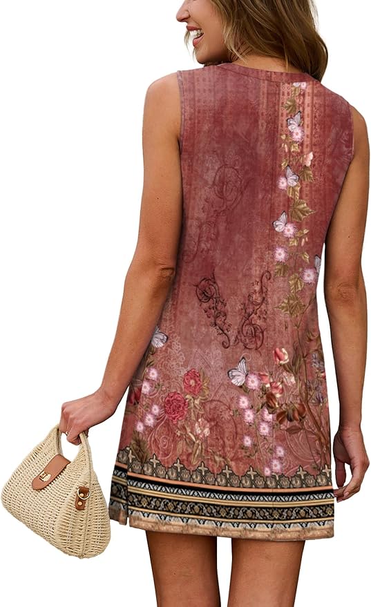 WIHOLL Casual Dresses for Women Crewneck Sleeveless Tank Dress Summer Spring Boho Vacation Clothes - Image 5