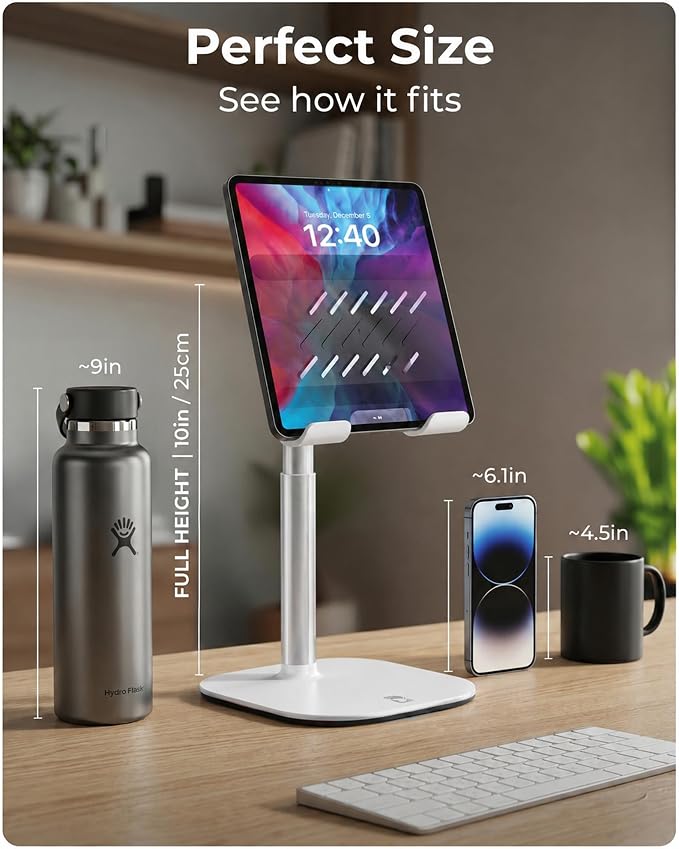 COOPER TabHolder, 7-10" Height Adjustable Tablet Stand, Premium iPad Stand for Desk, 270° Tilt iPad Holder, Kindle Holder, 15.6-17" Portable Monitor Support (White) - Image 9