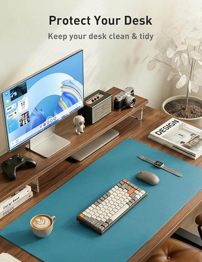 Aothia Faux Leather Desk Mat - Non-Slip PU Leather Desk Blotter, Waterproof Writing Surface, Large Desk Pad for Office & Home (Turquoise, 55" x 17") - Image 8