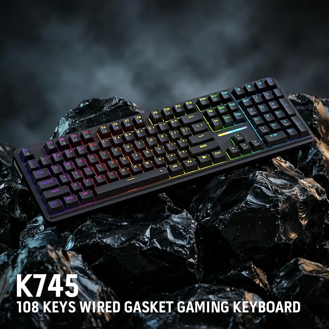 Redragon K745 Wired 108-Key Gasket RGB Gaming Keyboard, 4 Extra Hotkeys | Dedicated Shortcut Keys for Mute, Calc & Desktop, Cushioned 5-Layer Dampening for Creamy Thocky Sound, Programmable Software - Image 9