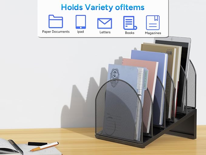 gianotter Desktop File Organizer with 5 Compartments | Desk Organizer Paper Organizer for Desk Workspace Organizers for Office Supplies (Black, Inclined Style) - Image 7