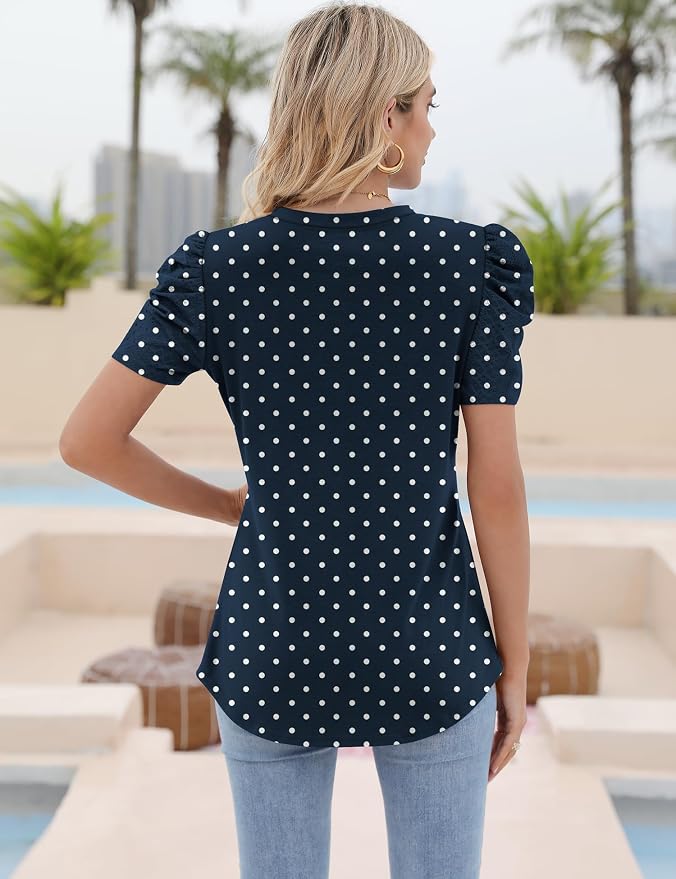 Ivicoer Puff Short Sleeve Shirt for Women Eyelet Tops Summer Crewneck Blouse Loose Fit S-XXL - Image 6