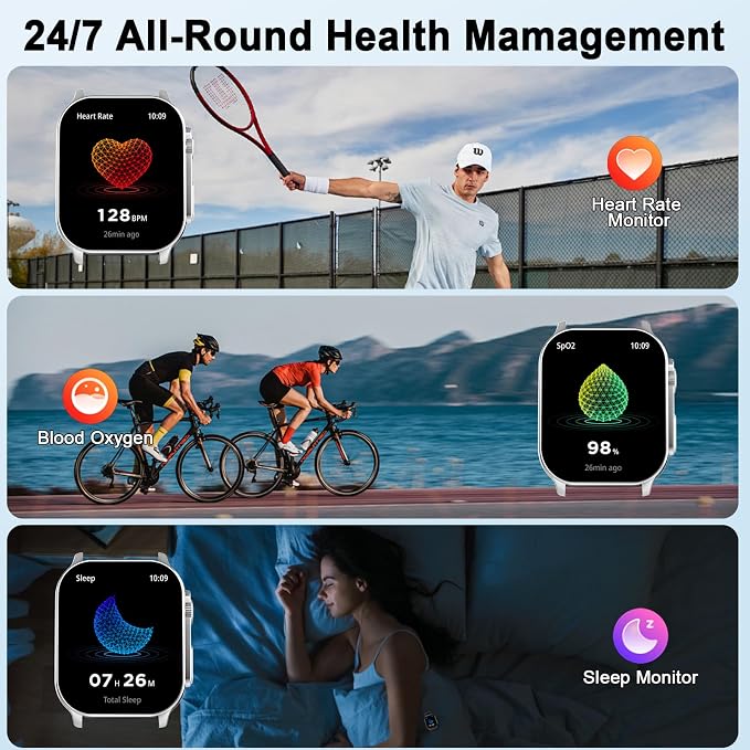 Smart Watch for Men, 2.01" AMOLED Curved HD Screen Smart Watch, Fitness Tracker with 24/7 Heart Rate/Sleep Monitor, IP68 Waterproof Running Watch, Compatible with iOS & Android for Daily Workout Blue - Image 7