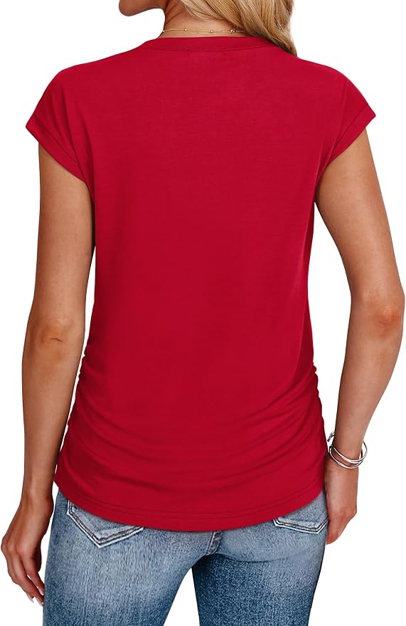 Sampeel Womens Summer Tops Trendy 2026 Ruched Cap Short Sleeve Tshirts Shirts Crew Neck T Shirts Fashion - Image 5