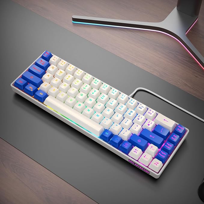 GEODMAER 65% Gaming Keyboard, LED Backlit Mini Wired Keyboard, Ultra-Compact Anti-Ghosting No-Conflict 68 Keys Membrane Gaming Wired Keyboard for PC Laptop Windows Gamer(White-Blue) - Image 7