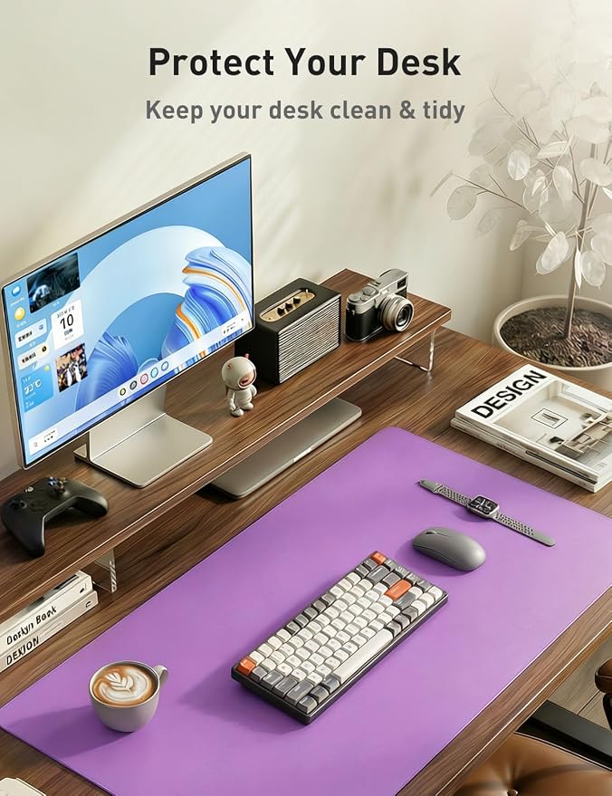 Aothia Faux Leather Desk Mat - Non-Slip PU Leather Desk Blotter, Waterproof Writing Surface, Large Desk Pad for Office & Home (Iris Violet, 55" x 17") - Image 8