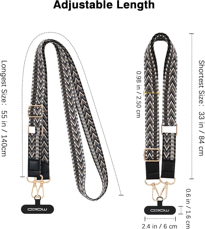 MoKo Universal Phone Lanyard, Braided Adjustable Cell Phone Crossbody Strap Detachable Women & Men Cellphone Lanyards Around The Neck with Patches for iPhone, Most Smartphones, Black & Gray - Image 7