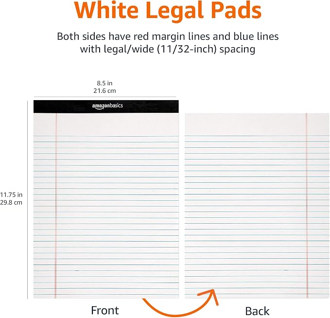 Amazon Basics Legal/Wide Ruled 8-1/2 by 11-3/4 Legal Pad, White, 600 Count (12 Pack of 50 Sheets) - Image 10