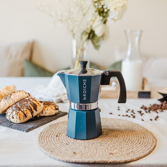 GROSCHE Milano Stovetop Espresso Maker Moka Pot 6 espresso Cup, 9.3 oz Blue | Cuban Coffee Maker And Italian Moka Pot For Stovetop Espresso; For Gas, Electric, And Propane Stoves With A Soft-Touch Handle - Image 9