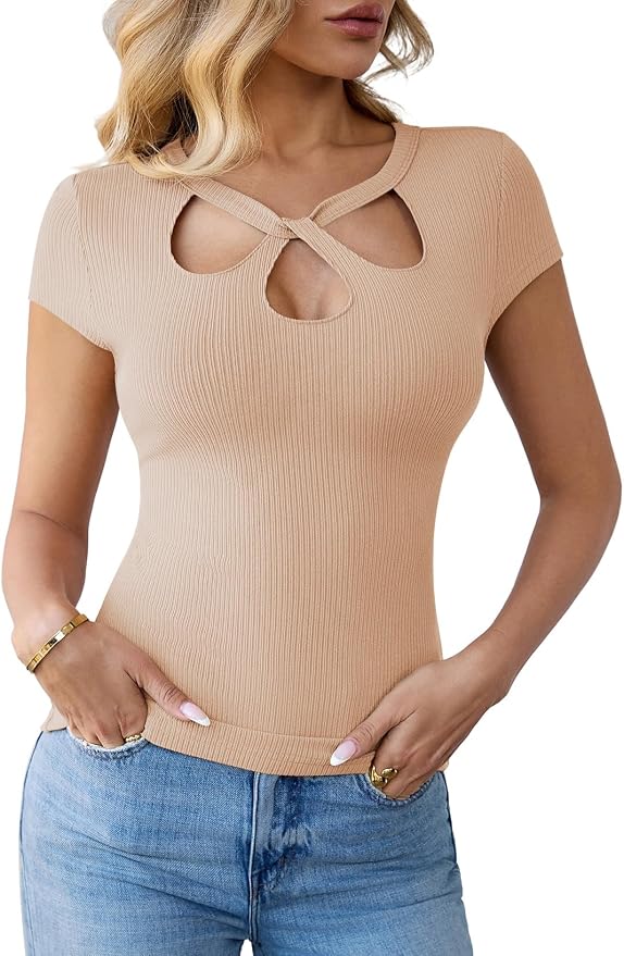 Pink Queen Sexy Tops for Women Cutout Keyhole Neck Cap Sleeve Shirts Casual Summer Clothes 2026 Fashion - Image 9