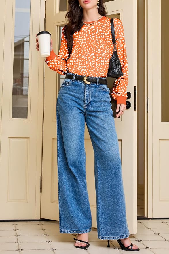 EVALESS Womens Crewneck Long Sleeve Tops Casual Polka Dots Tops Fall 2026 Tshirts Shirts - Image 6