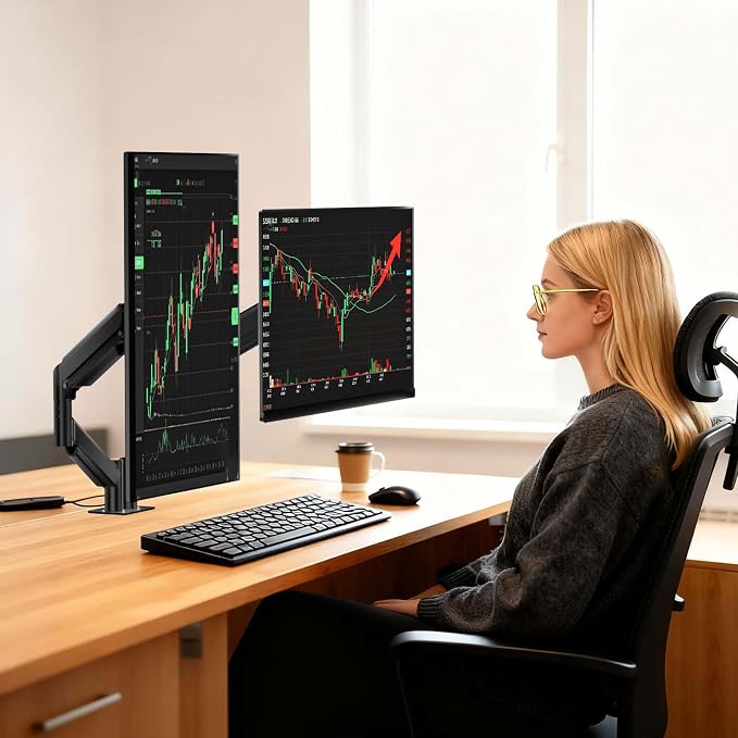 WALI Dual Monitor Mount for 13-27 inch Screens, Dual Monitor Arms for 2 Monitors Holds 19.8 lbs, Adjustable Dual Monitor Stand for Desk, VESA Mount 75x75/100x100mm (GSMP002), Black - Image 7