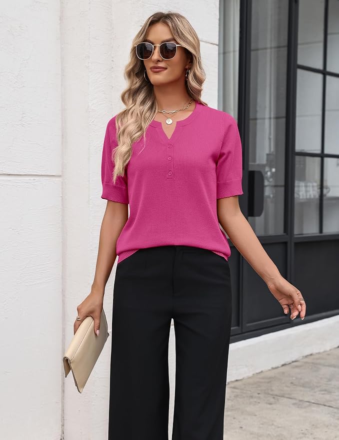 Zeagoo Women's Short Sleeve Sweater 2026 Spring Summer Tops Lightweight Casual V Neck Sweaters Dressy Work Blouses Clothes - Image 4