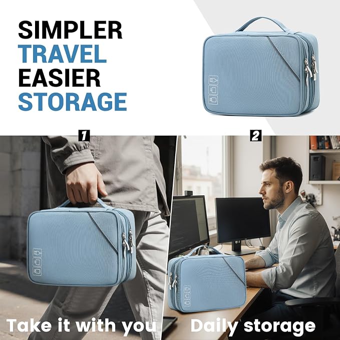 Lanola Electronic Accessories Case,Electronics Travel Organizer, Portable Double Layer Cable Storage Bag for Cord, Charger, Flash Drive, Phone, SD Card,Flash Drive,Adapter - Brown - Image 7