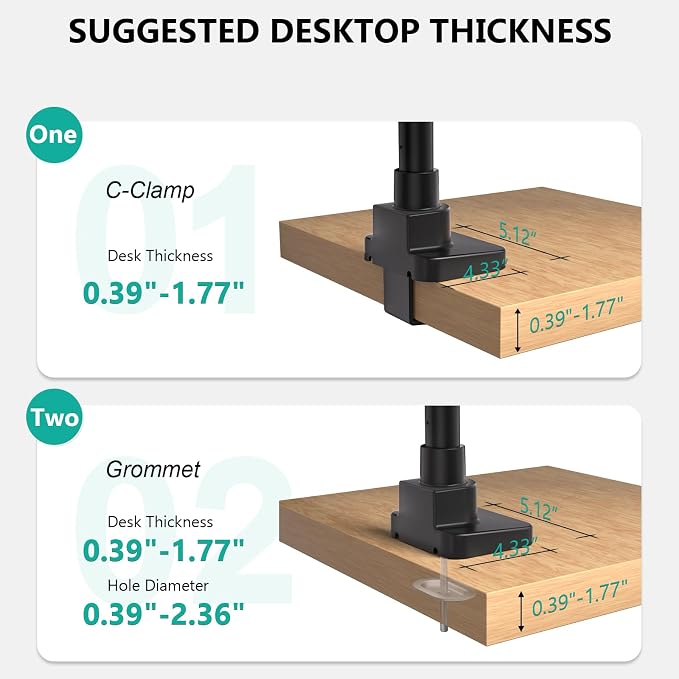 WALI Triple Monitor Mount, up to 49'' Ultrawides on Top Bracket and 34'' Screens on Side Brackets, Extra Tall 3 Monitors Desk Mount, Heavy Duty Monitor Arm up to 44 lbs (GSDM003N-P), Black - Image 8