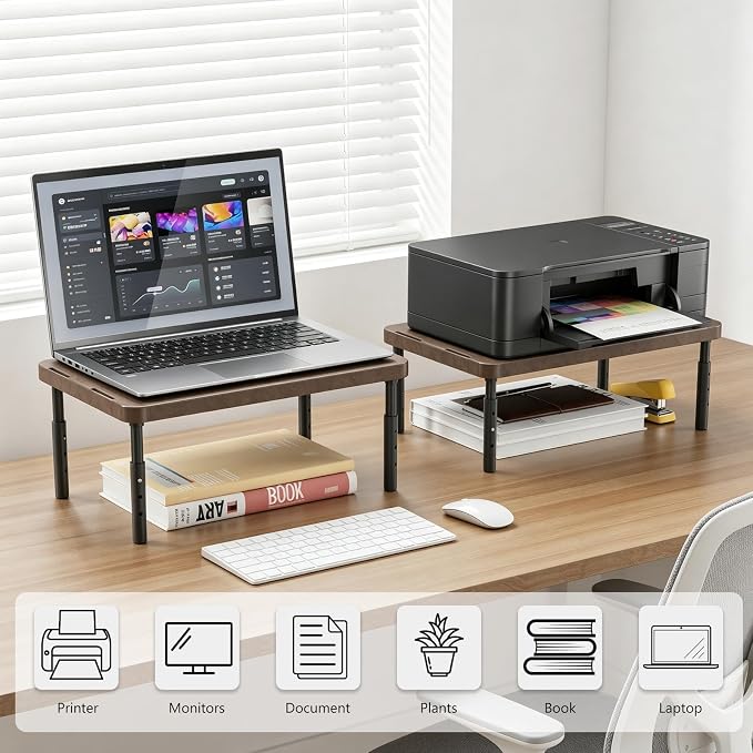 WALI Plastic Computer Monitor Stand for Desk, Adjustable Laptop Riser, Desk Monitor Stand Underneath Storage for Office, Home, School Supplies (PTT001-C), 1 Pack, Brown - Image 9