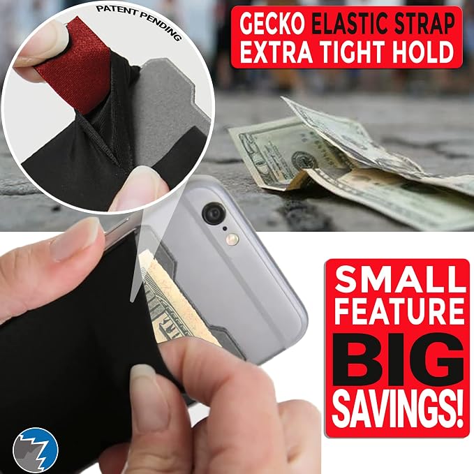 Phone Wallet - Adhesive Card Holder - Cell Phone Pouch - Stick on Lycra Pocket by Gecko - Carry Credit Cards and Cash - Image 9