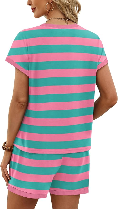 WIHOLL Two Piece Sets for Women Summer Lounge Short Sets Cap Sleeve Crew Neck Sweatsuit with Pocket XS-2XL - Image 5