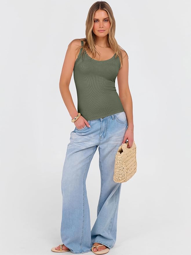 ANRABESS V Neck Tank Tops for Women Ribbed Knit Camisole 2026 Summer Casual Sleeveless Slim Fitted Basic Cami Shirts Clothes - Image 6