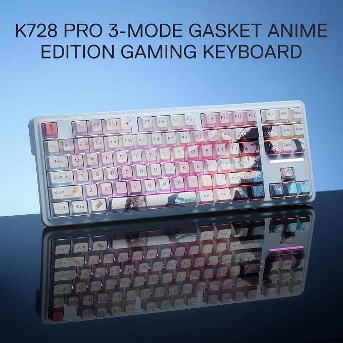 Redragon K728 PRO SE 80% 87 Keys Wireless Gasket RGB Gaming Keyboard, 3-Mode Anime Mechanical Keyboard w/Hot-Swap South-Facing LED Socket, 5-Layer Noise Dampening, Custom Hi-Fi Linear Switch - Image 9