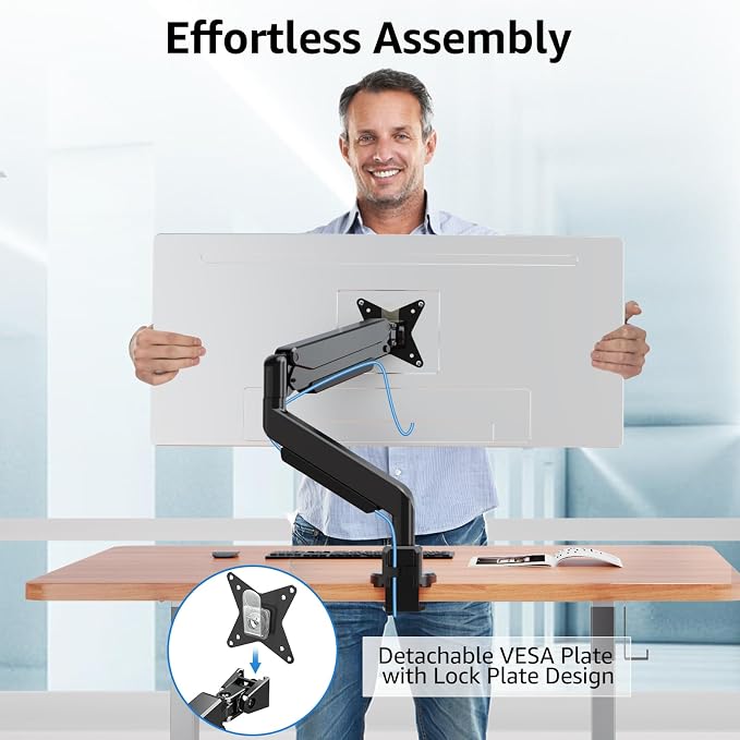 MOUNT PRO Single Monitor Mount for Max 43 Inch Ultrawide Computer Screen, Premium Aluminum Heavy Duty Monitor Arm Holds 6.6lbs to 33lbs, Gas Spring Full Motion Display Desk Stand, VESA Mount - Image 9