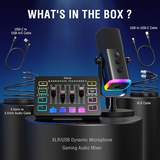 FIFINE Gaming Equipment Bundle, Dynamic XLR/USB Gaming Microphone Set with Streaming Audio Mixer for Podcast Recording Video Vocal, RGB Gamer Set with Volume Fader/XLR Interface for PC-AmpliGame KS5 - Image 9