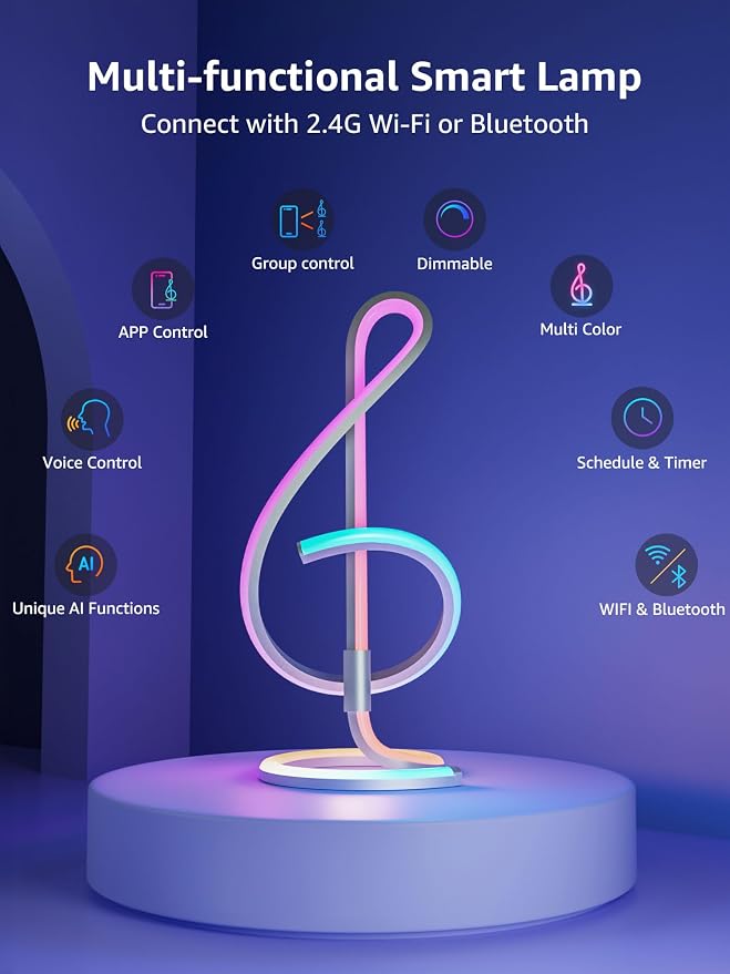Lepro TB2 AI Smart Table Lamp, RGB+IC Addressable LED Lamps Alexa Google Home Enable, APP Control DIY Color Changing Modern Spiral Lamp, Music Sync, AI Generated Lighting LLM, 2.4 GHz WiFi/Bluetooth - Image 8