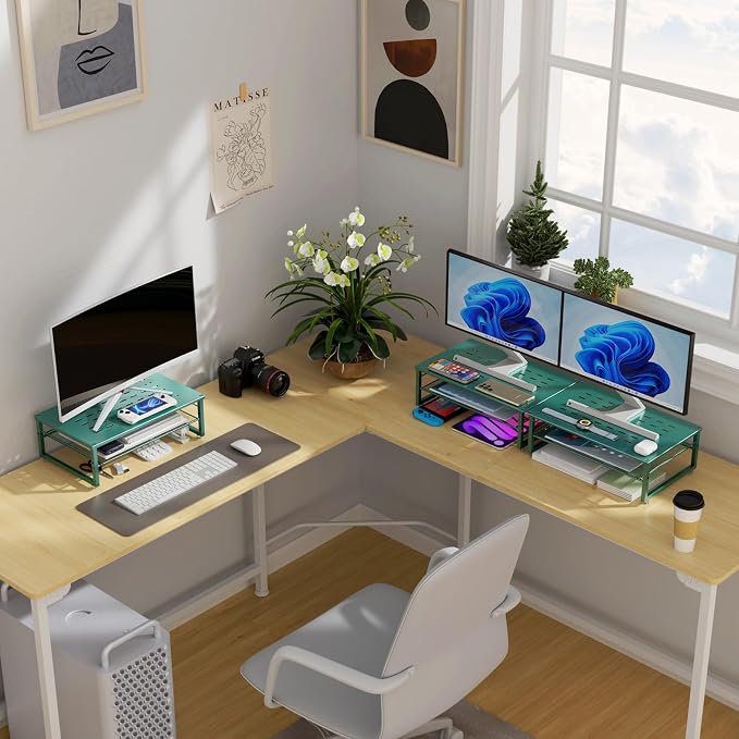 gianotter 2-Tier Metal Monitor Stand Riser, Desk Organizer for Monitor, Office Desk Storage Organizer for Office Supplies (Dark Green) - Image 7