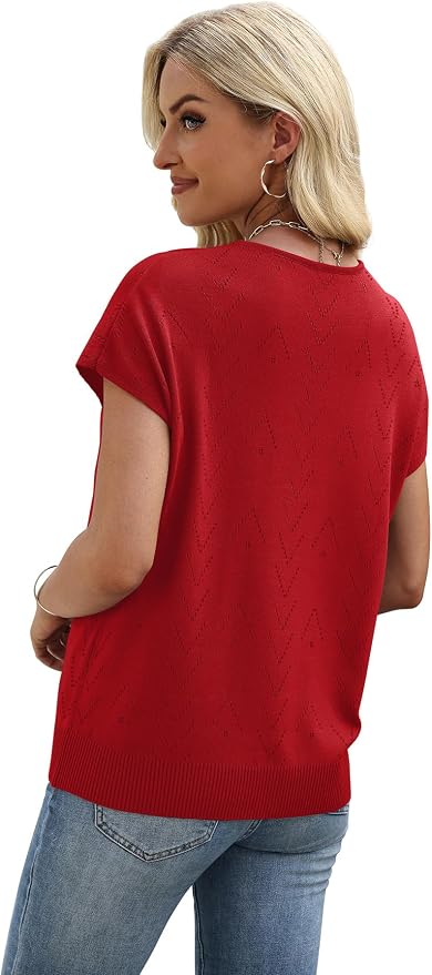 WIHOLL Short Sleeve Sweater for Women V Neck Trendy Cute Tops Business Casual Outfits Cap Sleeve - Image 5