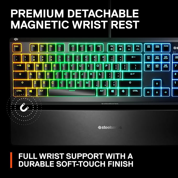 SteelSeries Apex 3 RGB Gaming Keyboard – 10-Zone RGB Illumination – IP32 Water Resistant – Premium Magnetic Wrist Rest (Whisper Quiet Gaming Switch) - Image 7