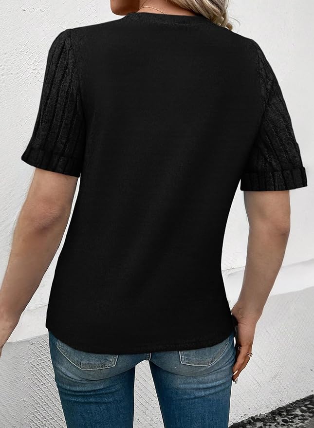 SHEWIN Women's Short Sleeve Summer Tops Crewneck Knit Solid Loose Casual Basic T Shirts Tee Blouses - Image 4