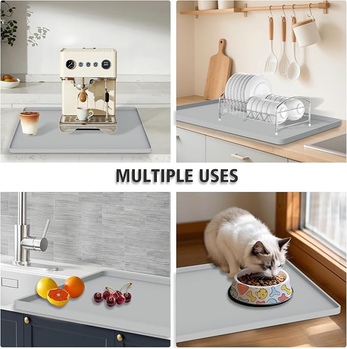 Silicone Coffee Mat 24"x16", Single Piece Anti-Vibration Under Coffee Maker Mat, Non-Slip Espresso Machine Mat with 10mm Raised Edge, Noise Reduction Countertop Protector, Fits Breville Ninja Keurig - Image 8