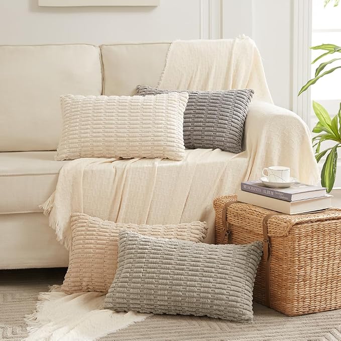Fancy Homi 4 Packs Decorative Throw Pillow Covers for Living Room Couch Bed, Modern Farmhouse Boho Home Décor Accent Cushion Case, 24" x 14", Tan - Image 7