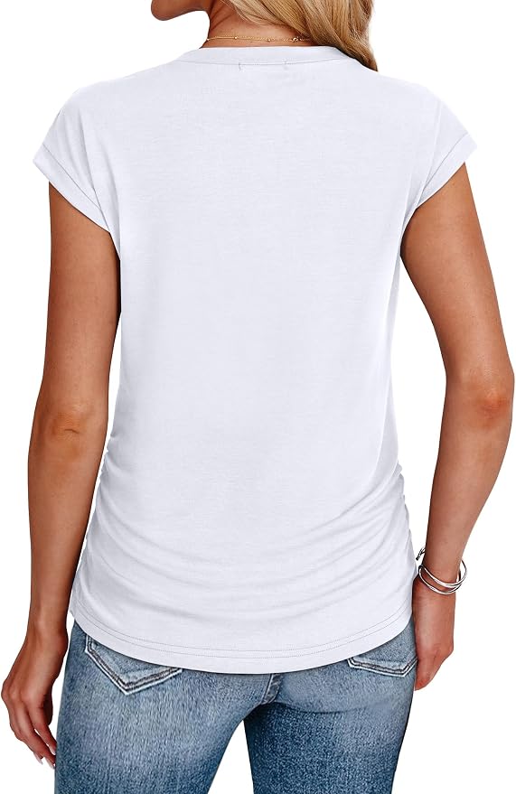 Sampeel Womens Summer Tops Trendy 2026 Ruched Cap Short Sleeve Tshirts Shirts Crew Neck T Shirts Fashion - Image 5
