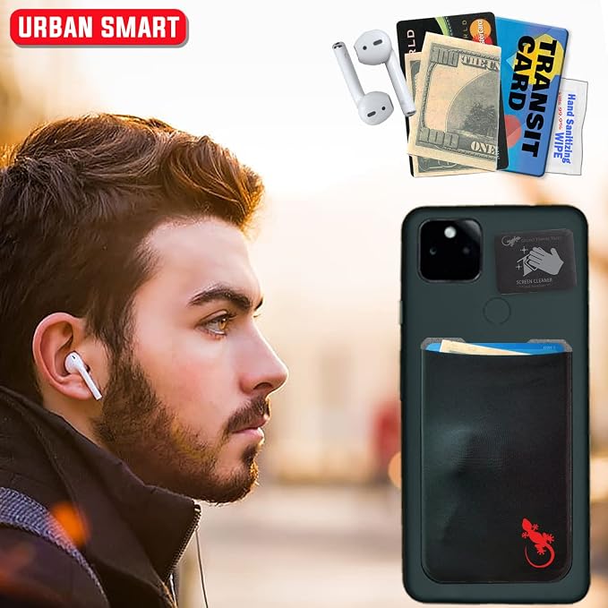Phone Wallet - Adhesive Card Holder - Cell Phone Pouch - Stick on Lycra Pocket by Gecko - Carry Credit Cards and Cash - Image 9