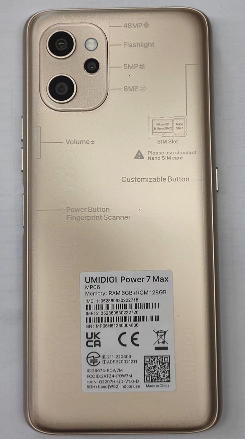 UMIDIGI Power 7 MAX Unlocked Cell Phone,6GB+128GB 10000mAh Battery,6.7" Full Screen + 48MP AI Triple Camera Android Smartphone,NFC,GPS,Face & Fingerprint,BLE 5.0, WiFi 2.4GHz/5GHz,Warranty,Gold - Image 8