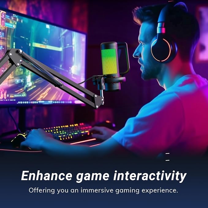 TONOR Gaming Microphone Set with Boom Arm, Vocal Condenser Microphone for Content Creators, USB Mic for PC with Stand, RGB, Tap Mute, Gain Control, Gaming Equipemnt, Twitch, Streaming, TC310+ | Boom Arm Set, USB Mic with Controllable Light, One Tap Mut... - Image 8