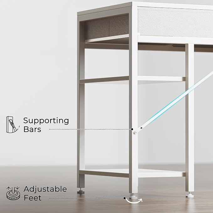 Huuger Computer Desk with 6 Drawers, Office Desk with Shelves, Reversible Gaming Desk, Corner Desk with Storage, Work for Home Office, Study, Living Room, 54inch, White - Image 9