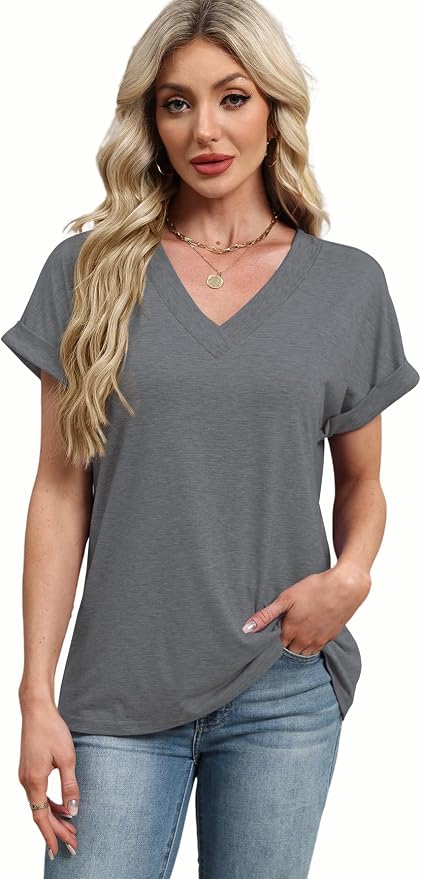 T Shirts Short Sleeve V Neck Tees Womens Tops Beach Vacation Fashion Clothes 2026 Casual Summer Spring Fall Outfits - Image 6