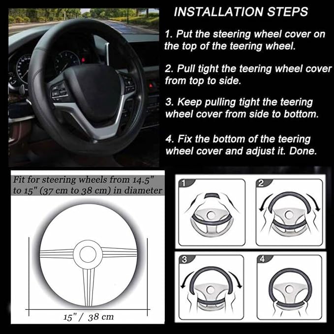 Valleycomfy Microfiber Leather Steering Wheel Covers Universal 15 inch (Gray) - Image 6